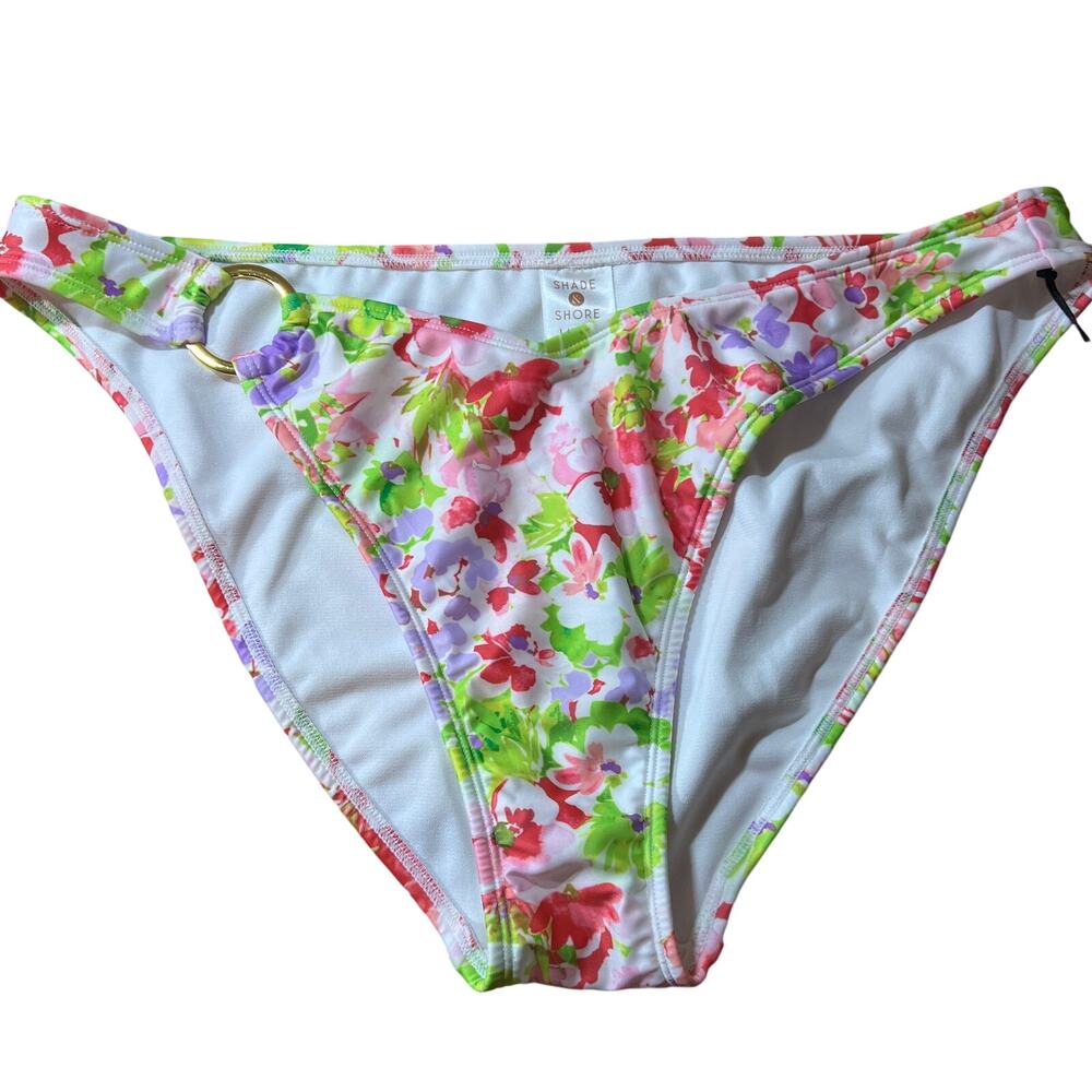 Shade & Shore Women's Floral Side Ring High Leg Bikini Bottom - Size Large - NWT